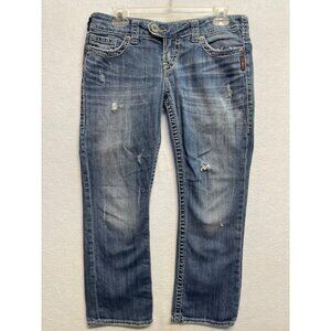 Silver Jeans Tuesday Capris Women's Size 28 Blue Denim Capri Jeans Thick Stitch